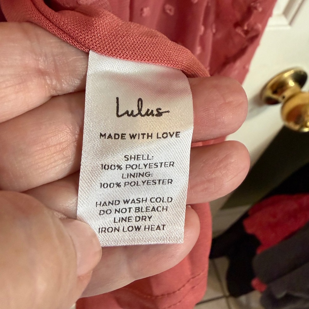 Lulus Swiss Dot Ruffle Midi Dress Women XS Rose Pink NEW Faux Wrap V-Neck Slit - Picture 6 of 9